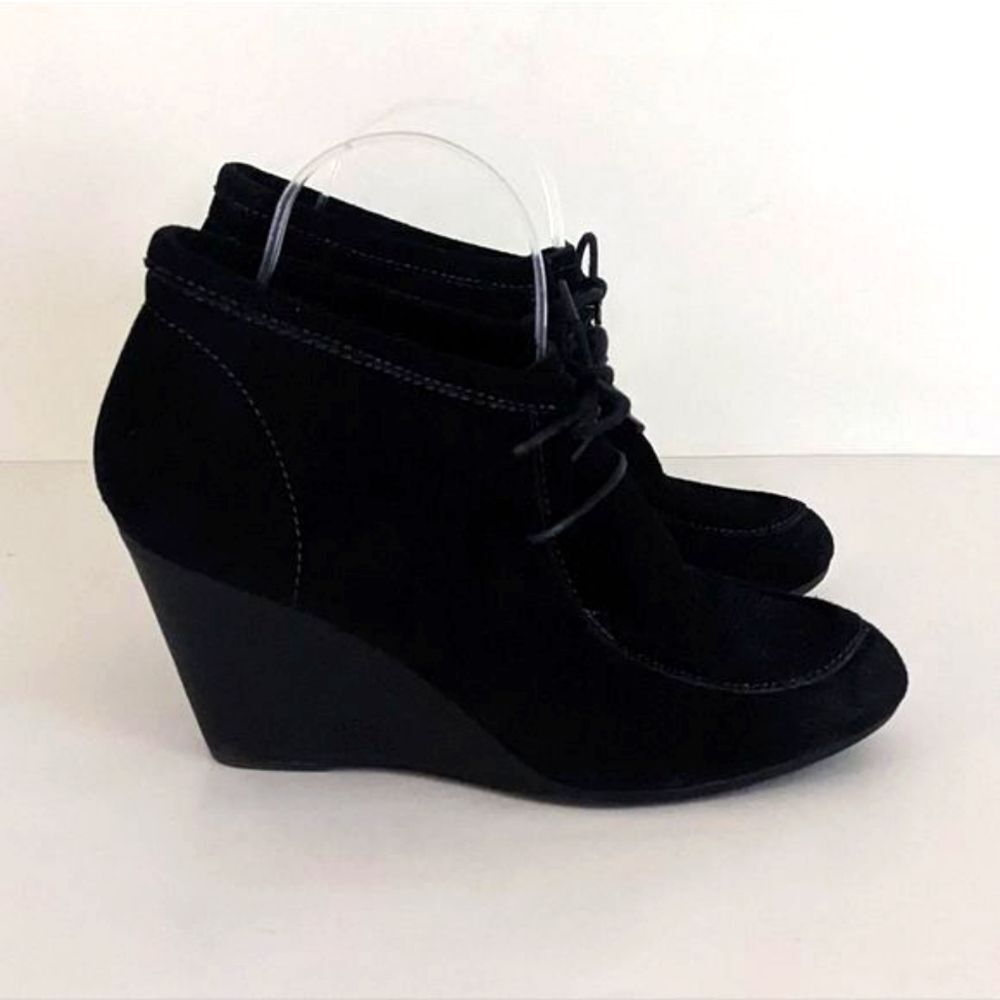 Bjorndal Wedge Ankle Boots Black Suede Lace Up Women's 9